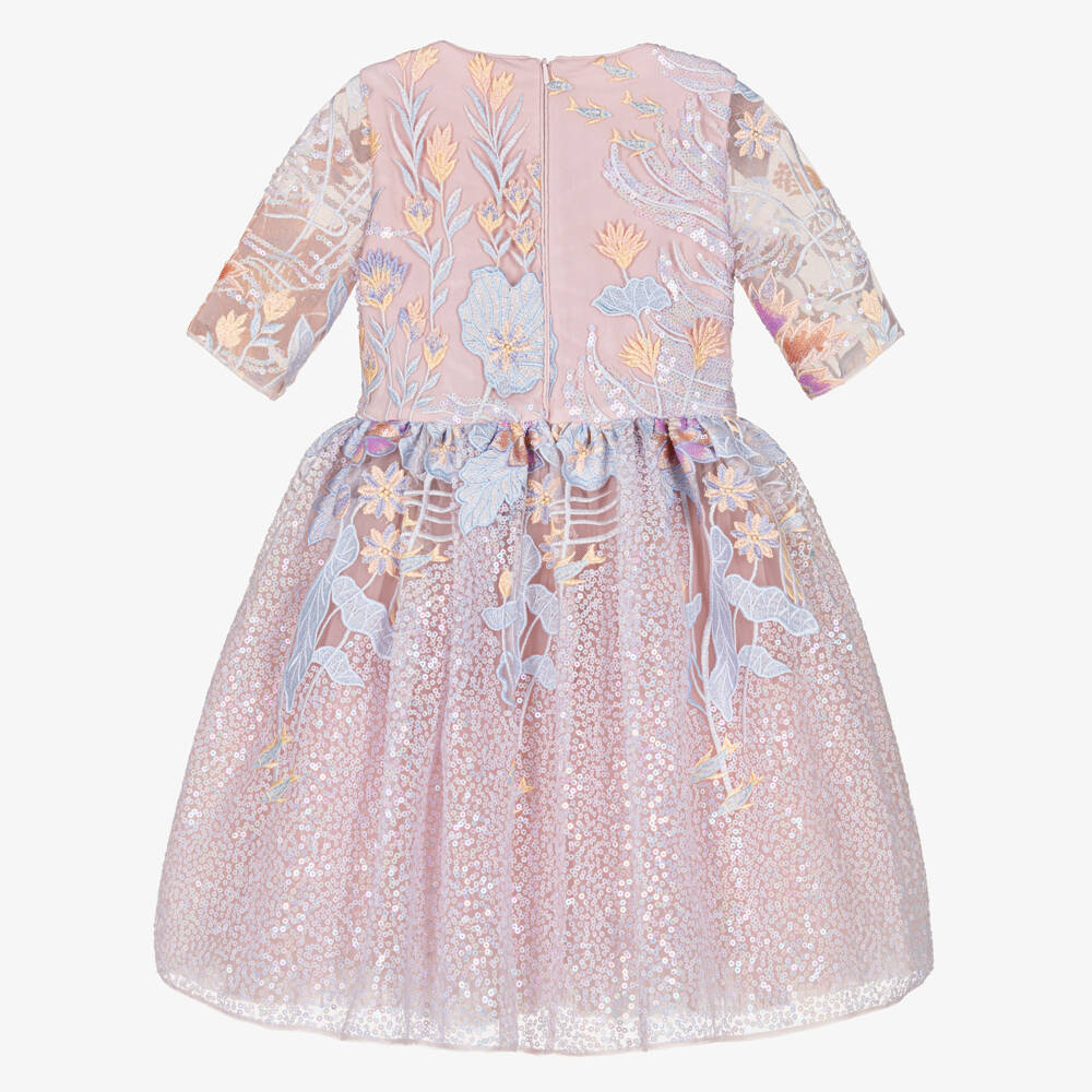 Junona-Girls Blush Tulle Floral Dress | Childrensalon Outlet