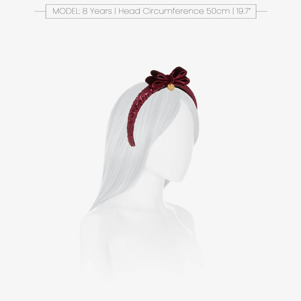 Junona-Girls Burgundy Red Sequin & Velvet Bow Hairband | Childrensalon Outlet