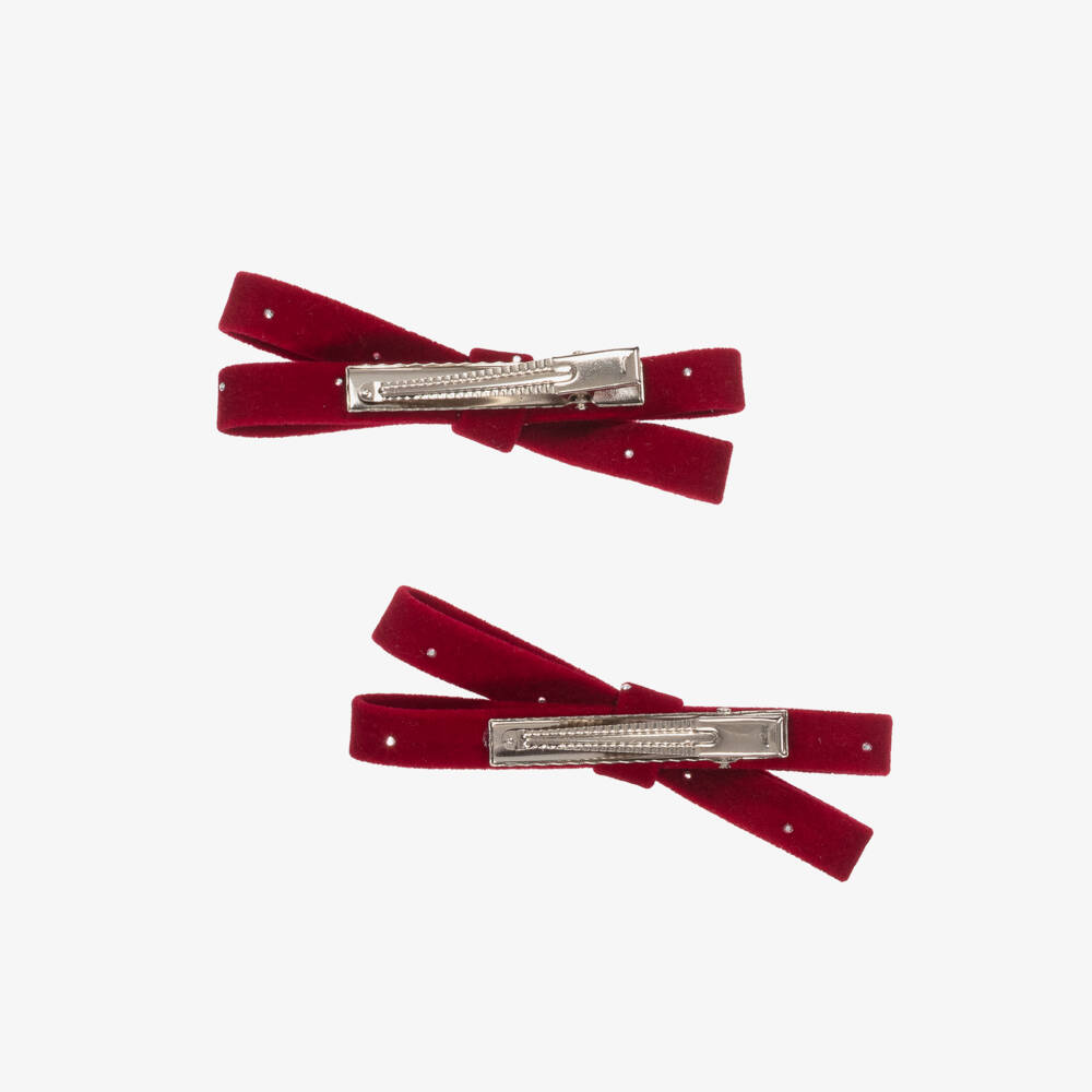Junona-Girls Burgundy Red Velvet Bow Hair Clips (2 Pack) | Childrensalon Outlet