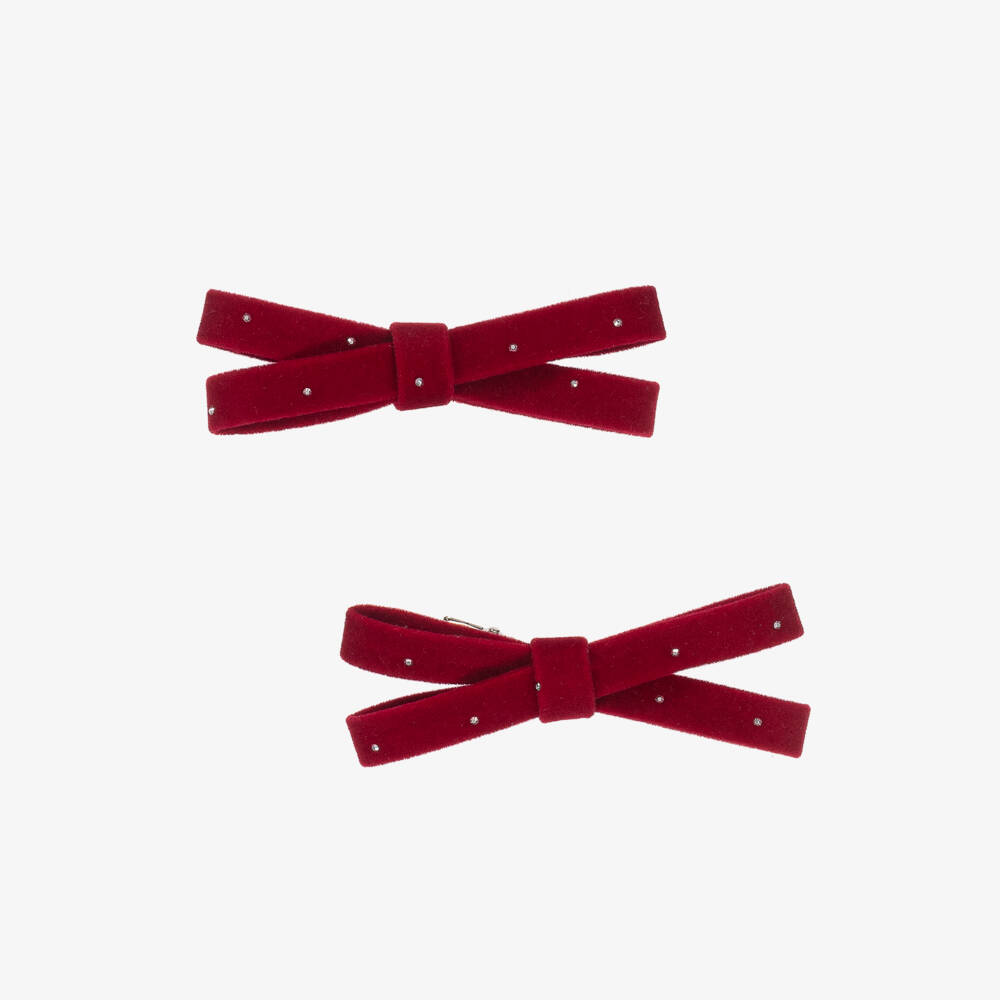 Junona-Girls Burgundy Red Velvet Bow Hair Clips (2 Pack) | Childrensalon Outlet