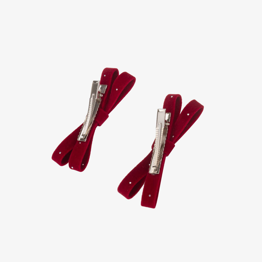 Junona-Girls Burgundy Red Velvet Bow Hair Clips (2 Pack) | Childrensalon Outlet