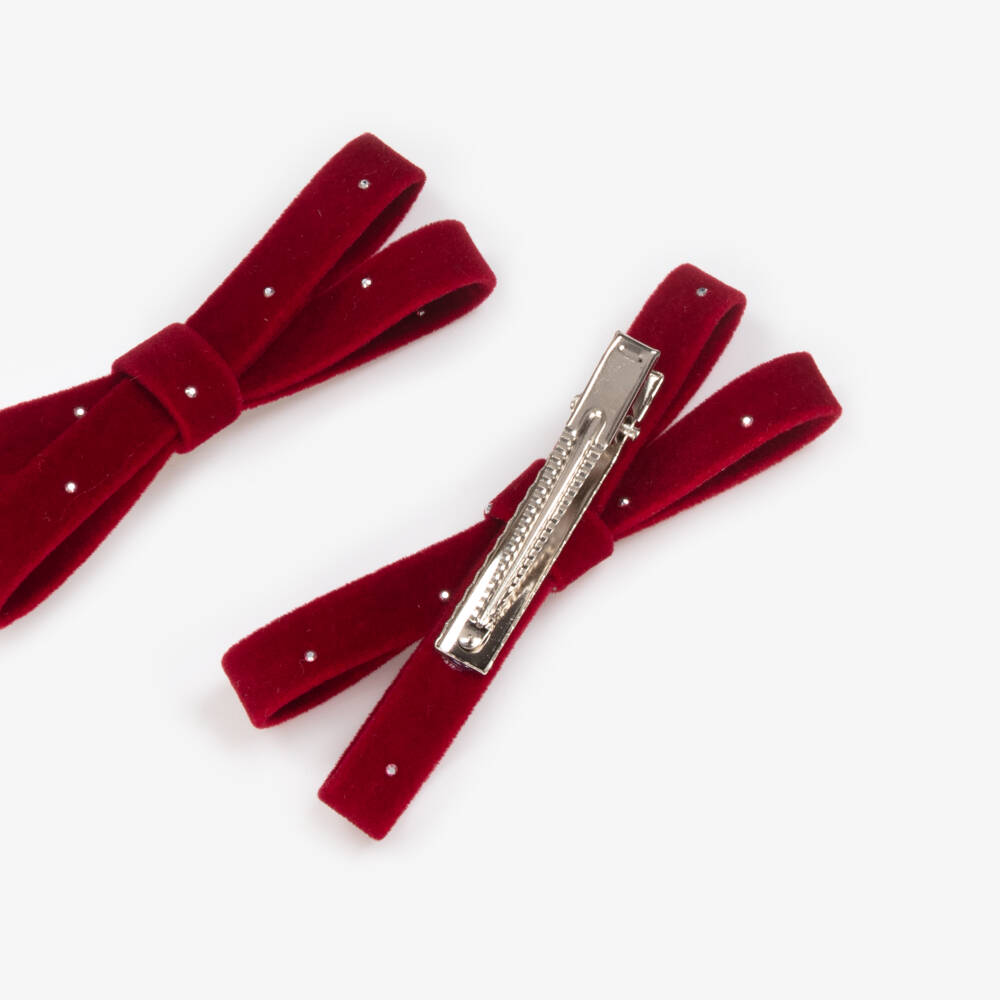 Junona-Girls Burgundy Red Velvet Bow Hair Clips (2 Pack) | Childrensalon Outlet
