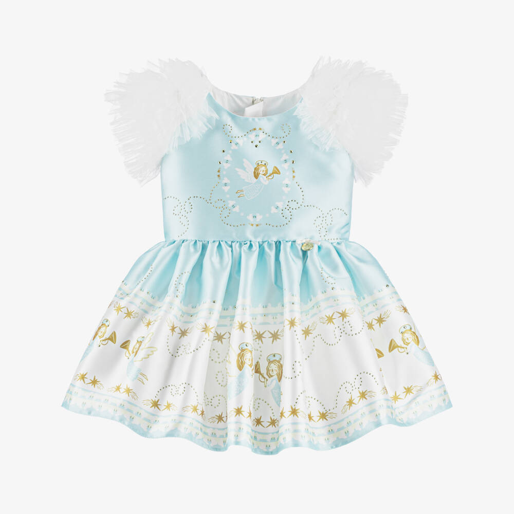 Junona-Girls Celestial Blue Satin Gown | Childrensalon Outlet