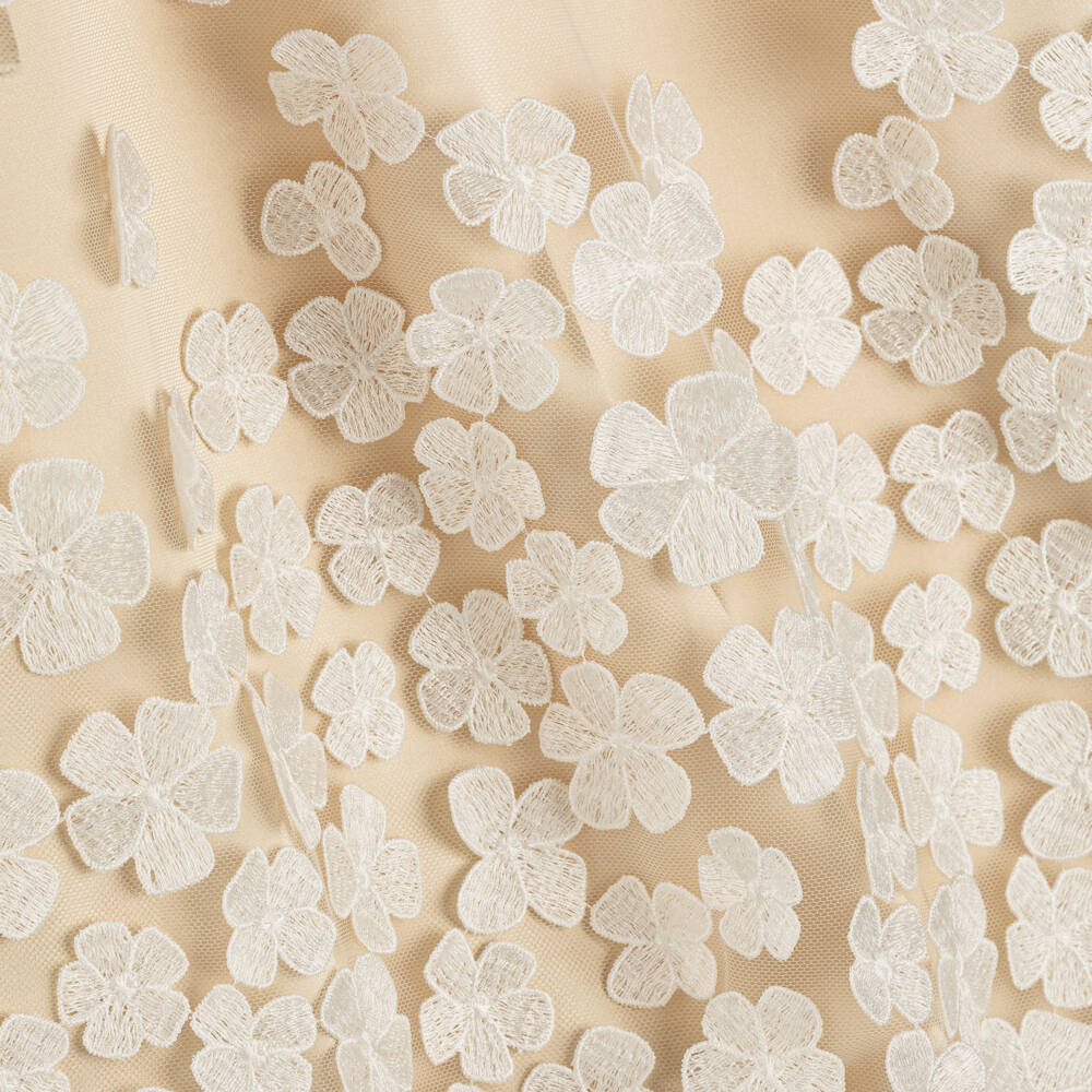 Junona-Girls Champagne Gold Tulle Dress with Floral Appliqués | Childrensalon Outlet