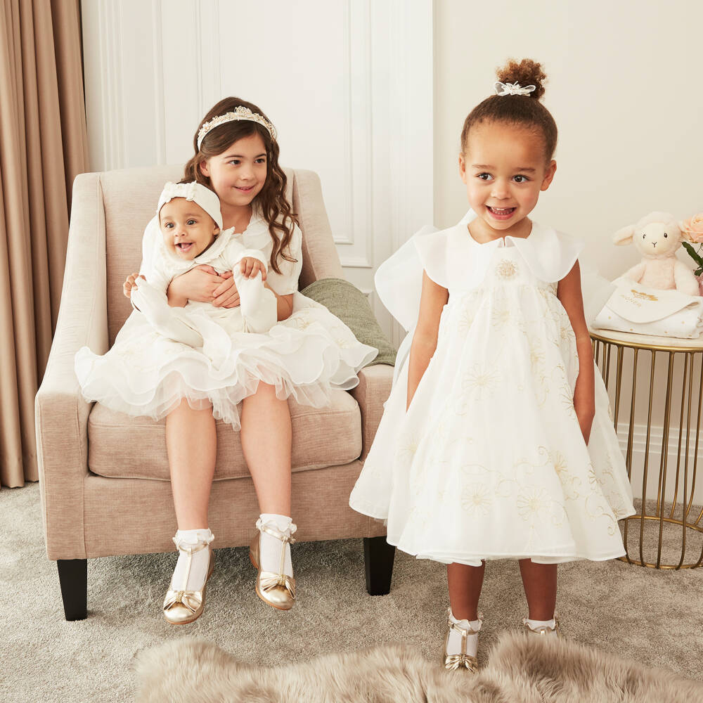 Junona-Girls Chiffon & Gold Embroidered Gown | Childrensalon Outlet