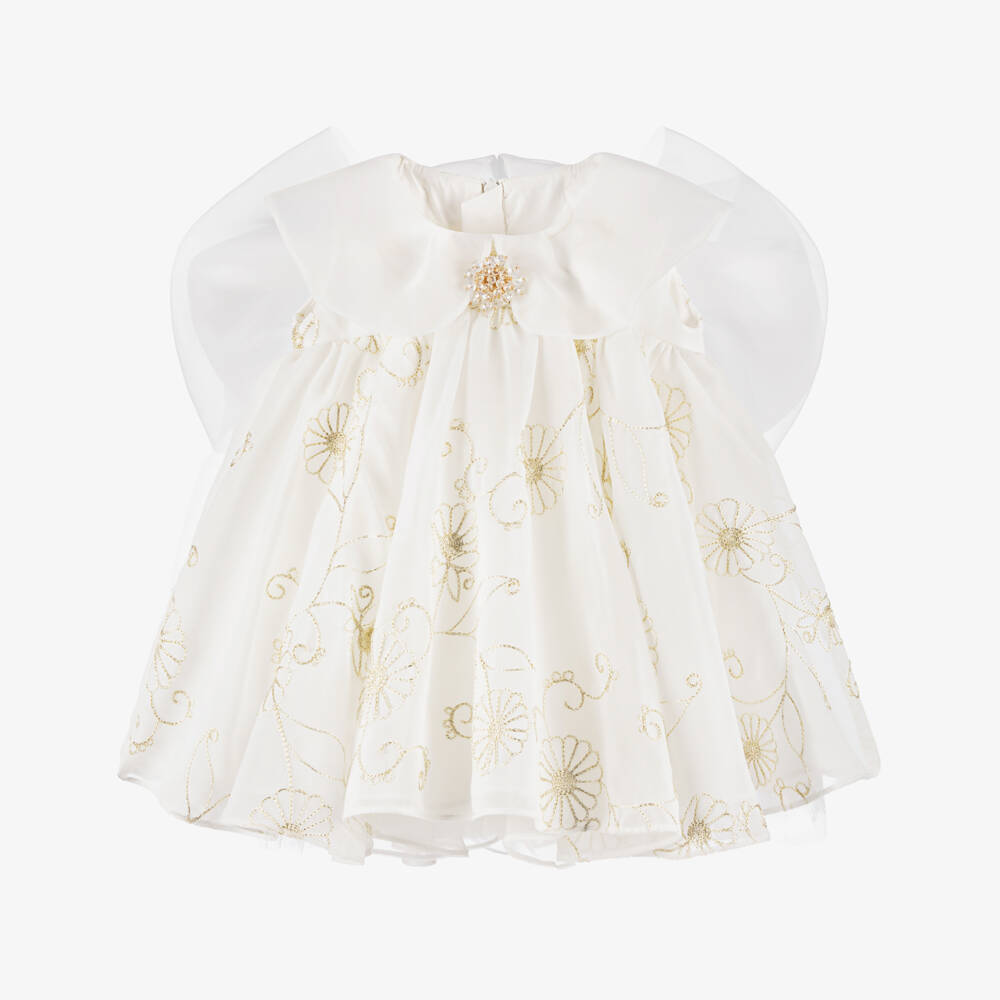 Junona-Girls Chiffon & Gold Embroidered Gown | Childrensalon Outlet