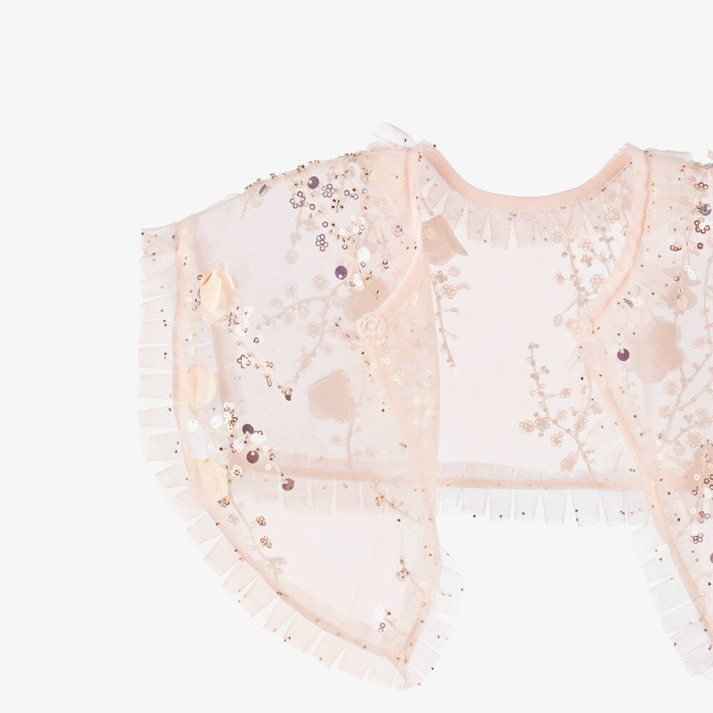 Junona-Girls Dusky Pink Tulle Dress with Beaded Collar | Childrensalon Outlet