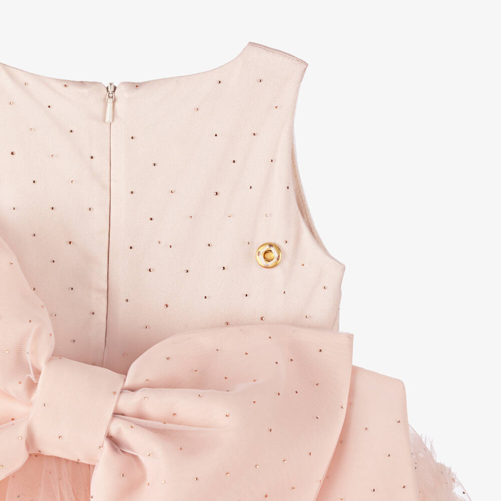 Junona-Girls Dusky Pink Tulle Dress with Beaded Collar | Childrensalon Outlet