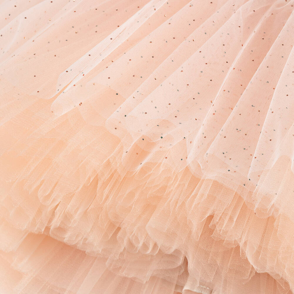 Junona-Girls Dusky Pink Tulle Dress with Beaded Collar | Childrensalon Outlet