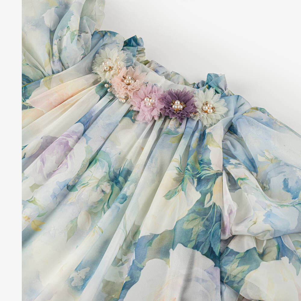 Junona-Girls Elegant Blue Blossom Gown | Childrensalon Outlet