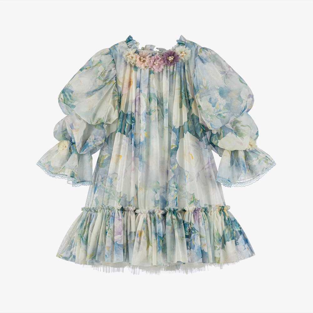 Junona-فستان أزرق أنيق للبنات مزين بالزهور | Childrensalon Outlet