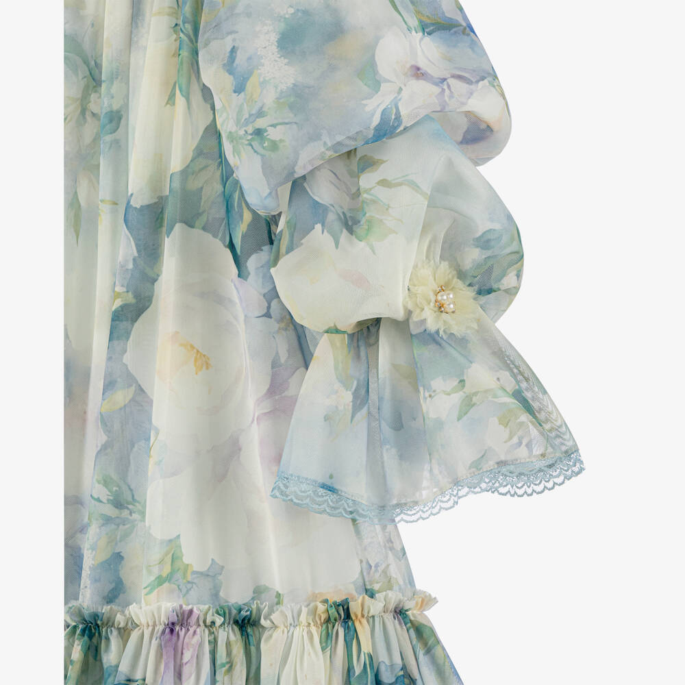 Junona-Girls Elegant Blue Blossom Gown | Childrensalon Outlet
