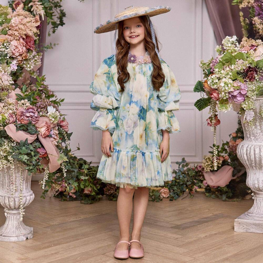 Junona-Girls Elegant Blue Blossom Gown | Childrensalon Outlet