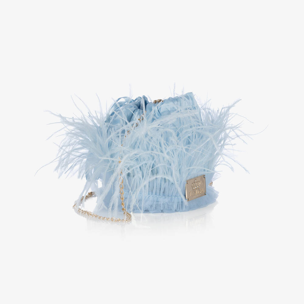 Junona-حقيبة أنيقة باللون الأزرق مع ريش للبنات | Childrensalon Outlet