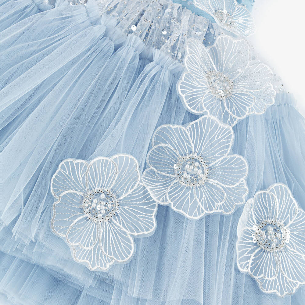 Junona-Girls Elegant Blue Tulle Gown | Childrensalon Outlet