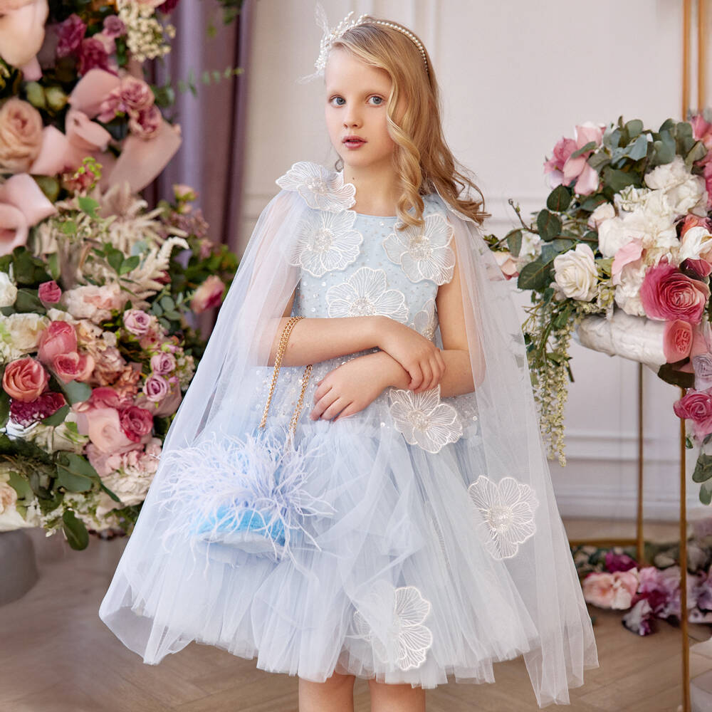 Junona-Girls Elegant Blue Tulle Gown | Childrensalon Outlet