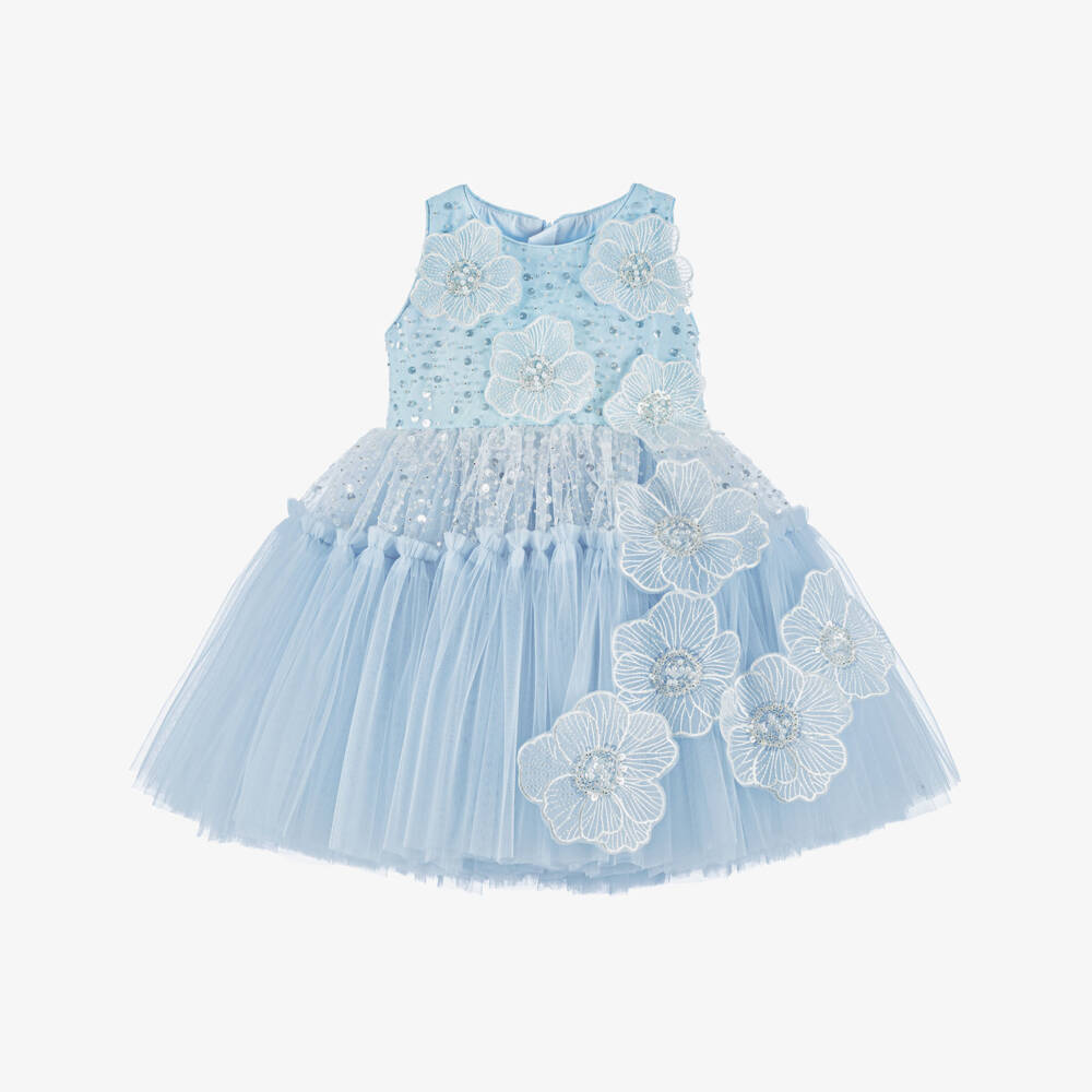 Junona-Girls Elegant Blue Tulle Gown | Childrensalon Outlet