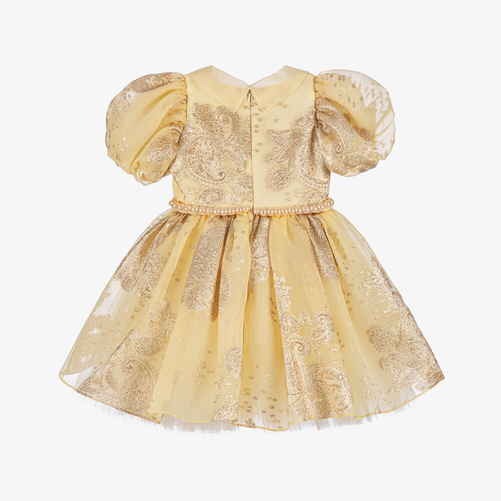 Junona-فستان جاكار ذهبي أنيق للبنات | Childrensalon Outlet