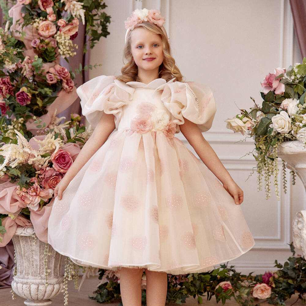 Junona-فستان عاجي ووردي أنيق للبنات | Childrensalon Outlet