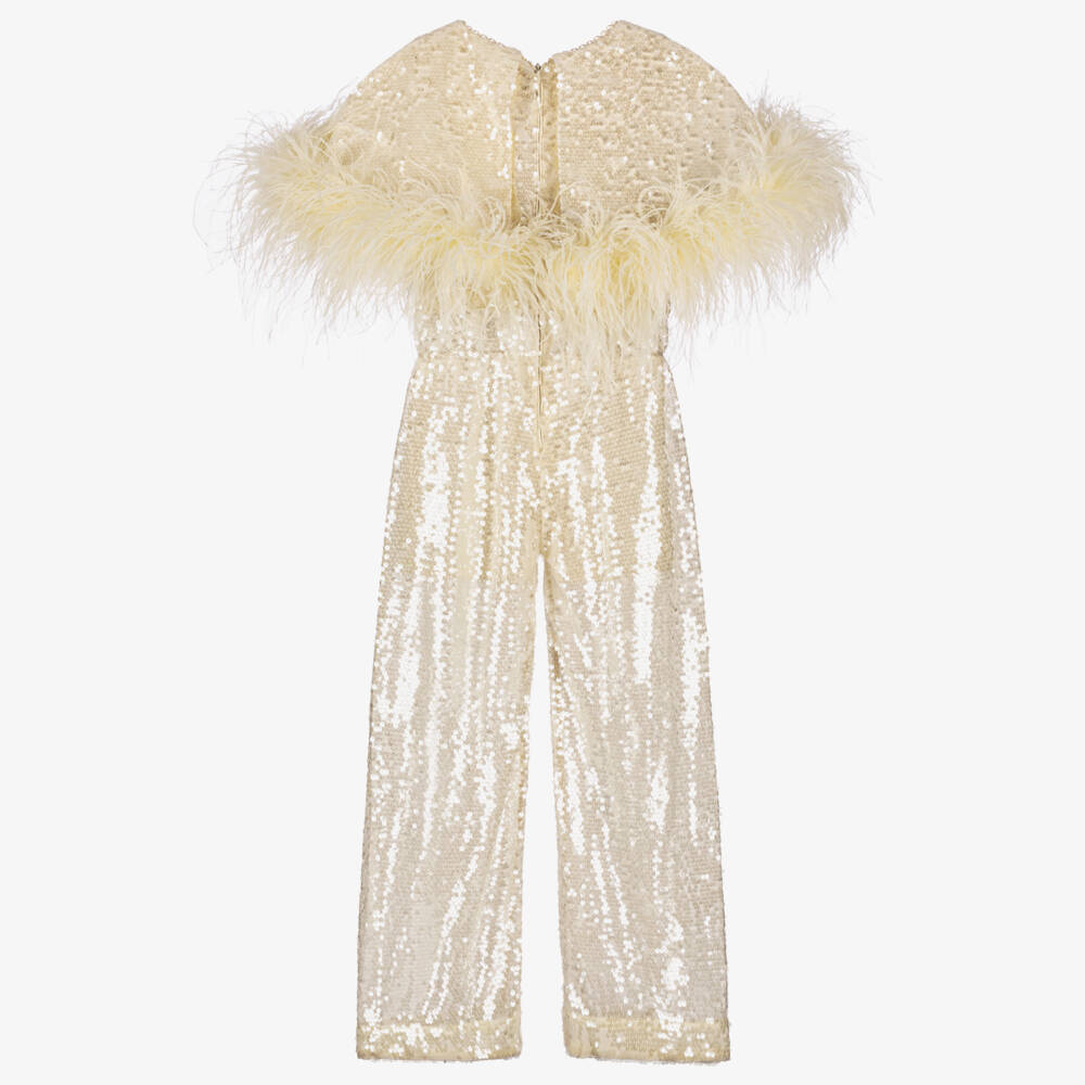 Junona-Girls Elegant Ivory Feathered Romper | Childrensalon Outlet