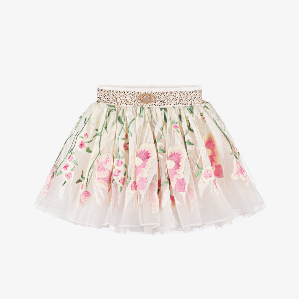 Junona-Girls Elegant Ivory Floral Tulle Skirt | Childrensalon Outlet