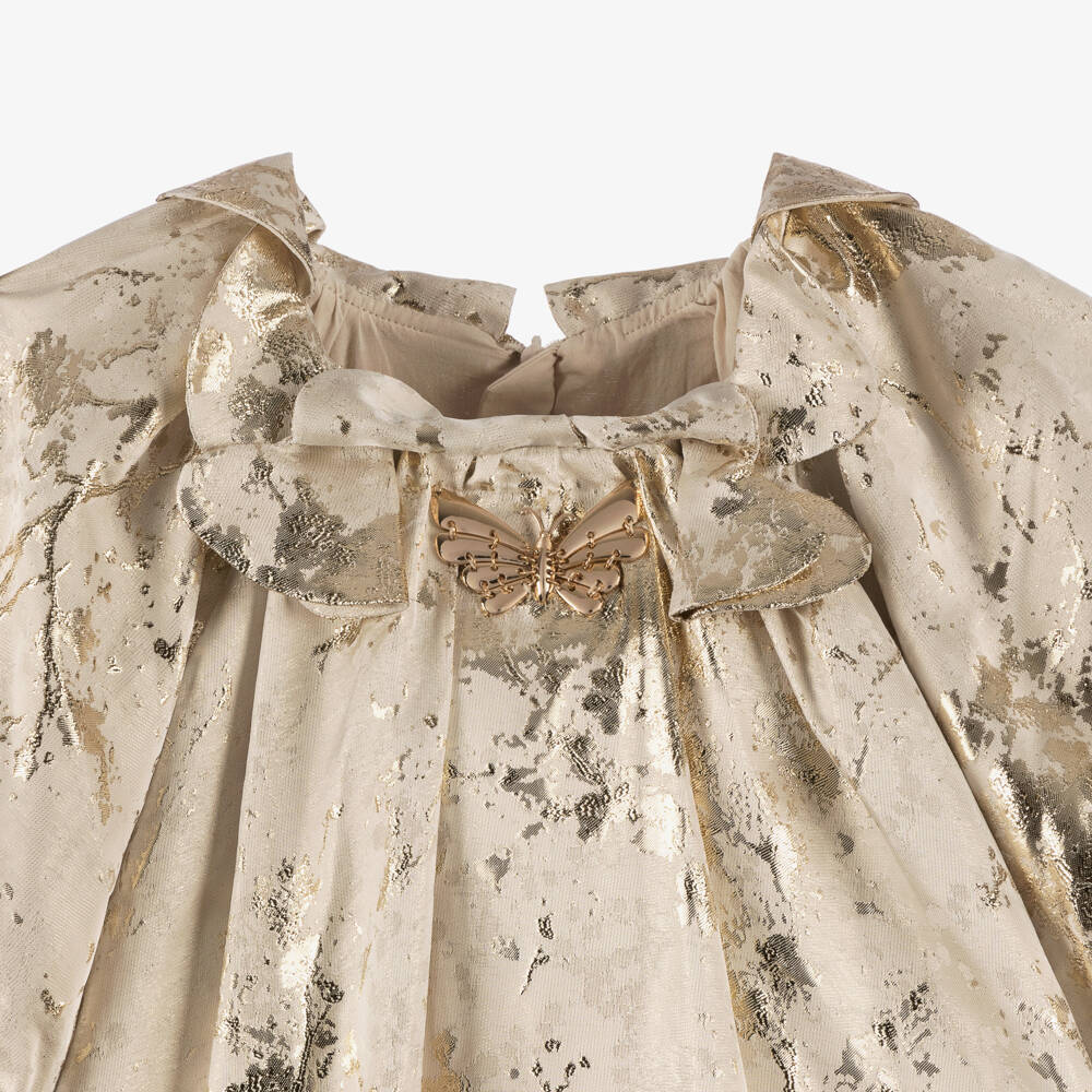 Junona-Элегантное кремовое и золотое платье с цветочным узором для девочек | Childrensalon Outlet