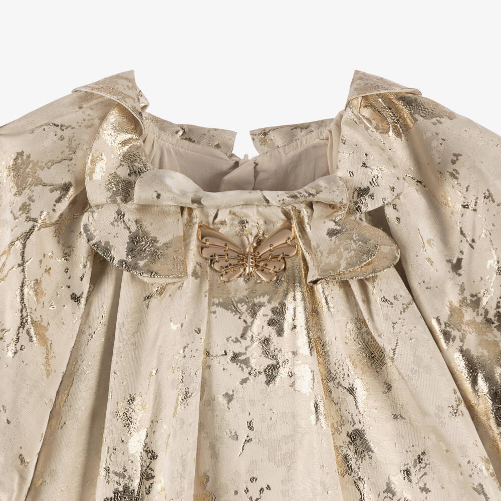 Junona-Элегантное кремовое и золотое платье с цветочным узором для девочек | Childrensalon Outlet