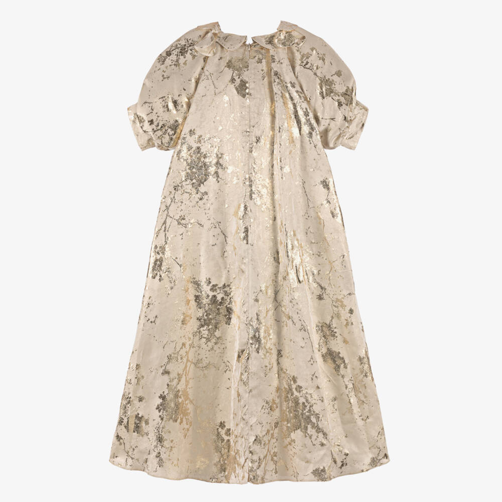 Junona-Элегантное кремовое и золотое платье с цветочным узором для девочек | Childrensalon Outlet
