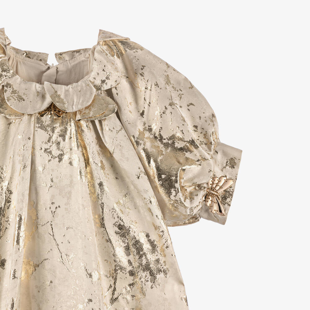 Junona-Элегантное кремовое и золотое платье с цветочным узором для девочек | Childrensalon Outlet