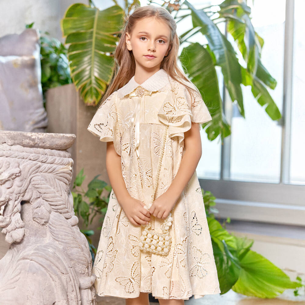 Junona-فستان عاجي أنيق للبنات مزين بالترتر | Childrensalon Outlet