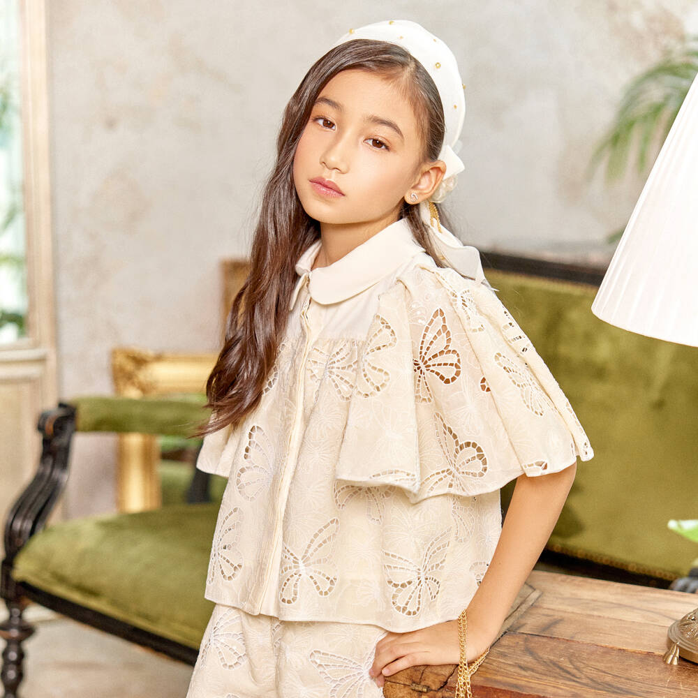 Junona-بلوزة عاجية أنيقة للبنات مزينة بالترتر | Childrensalon Outlet