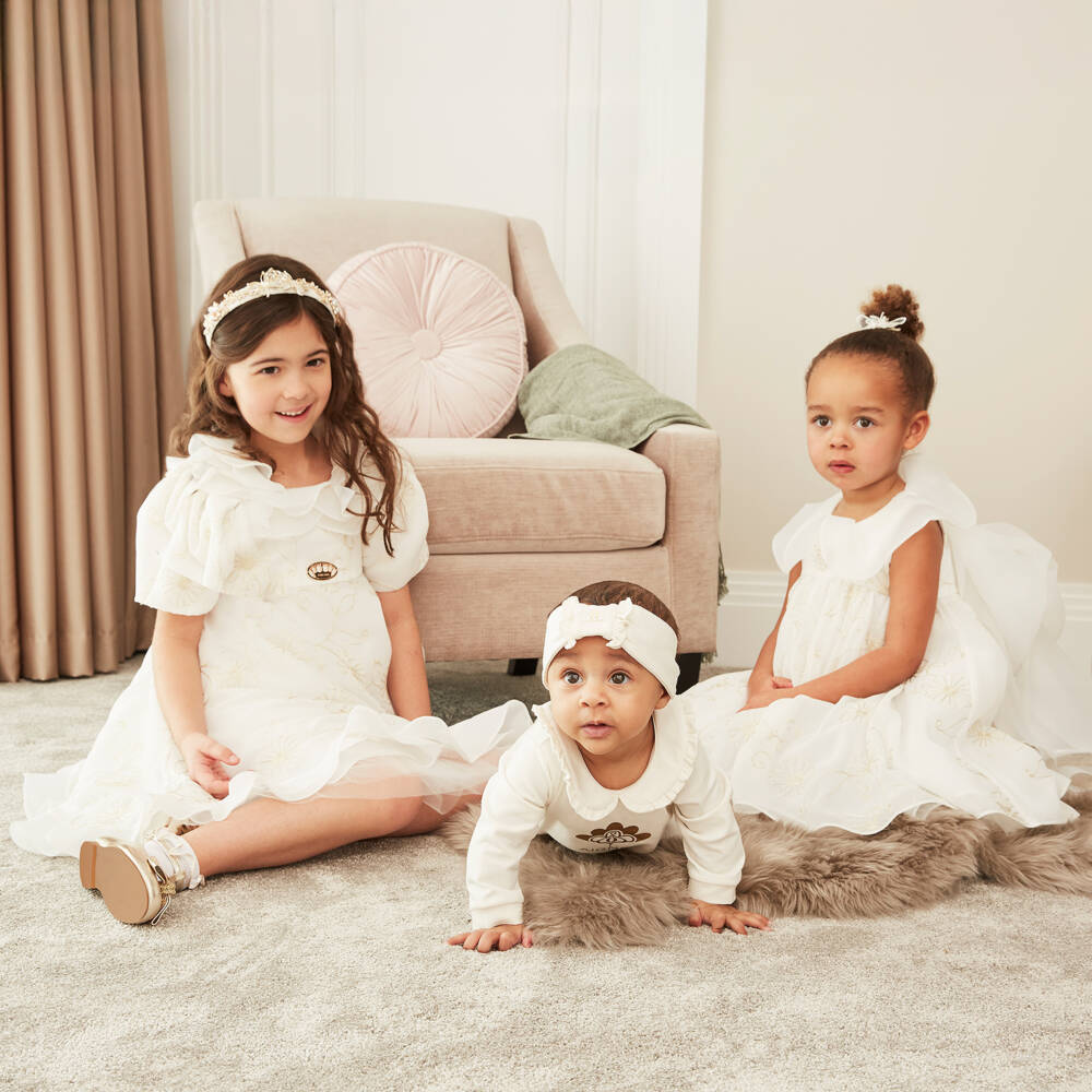 Junona-فستان أبيض أنيق مطرز للبنات | Childrensalon Outlet
