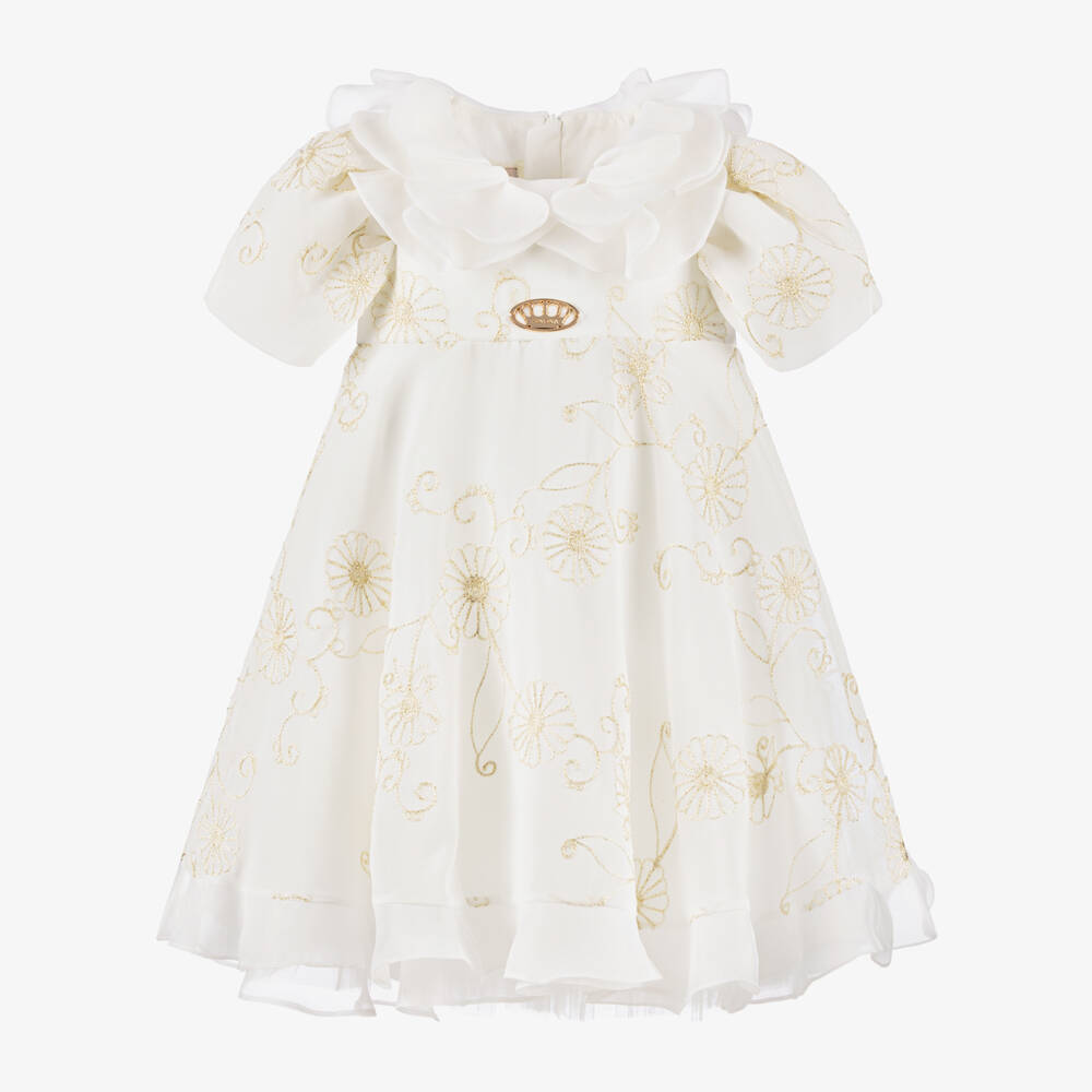 Junona-Girls Elegant White Embroidered Gown | Childrensalon Outlet
