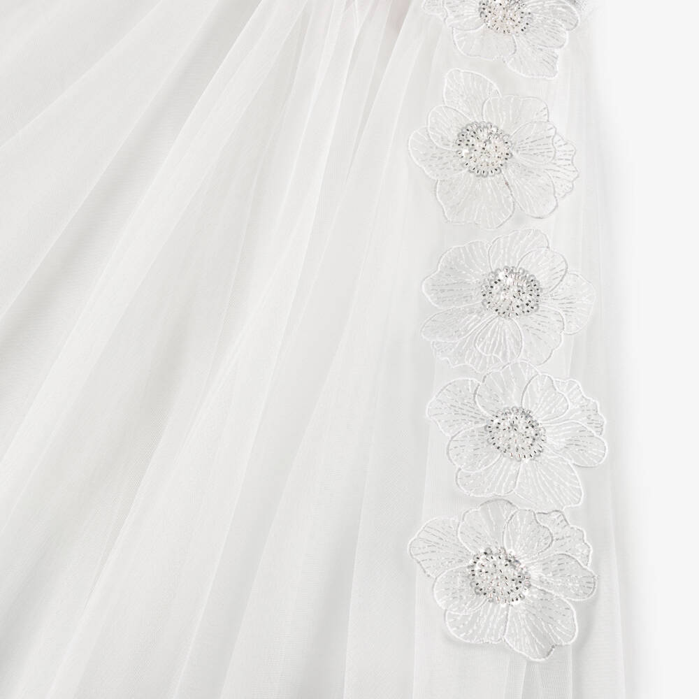 Junona-Girls Elegant White Floral Tulle Skirt | Childrensalon Outlet