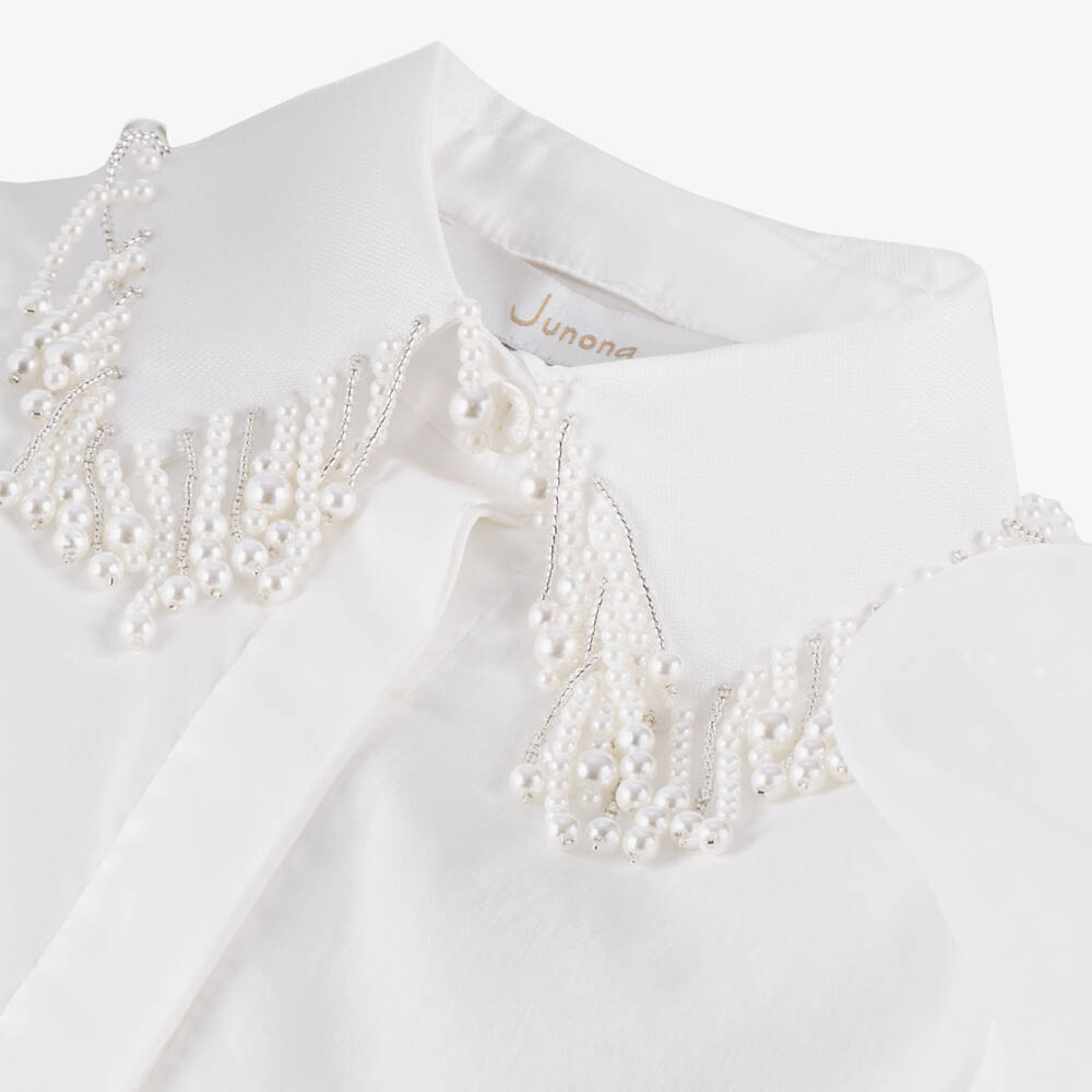 Junona-Элегантная белая блузка из тюля для девочек | Childrensalon Outlet