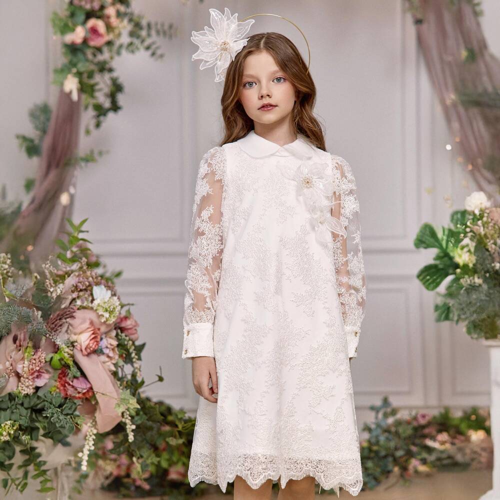 Junona-فستان تول أبيض أنيق للبنات | Childrensalon Outlet