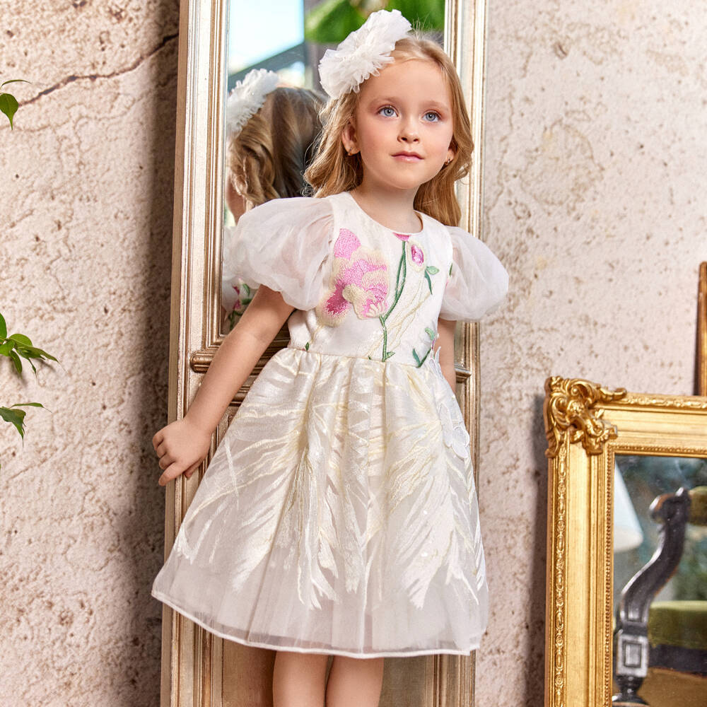 Junona-Girls Elegant White Tulle Gown | Childrensalon Outlet