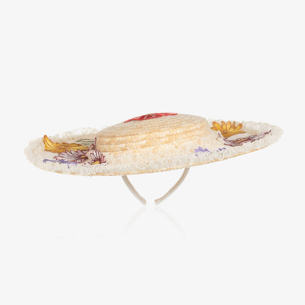Junona-Girls Embroidered Tulle Straw Hat | Childrensalon Outlet