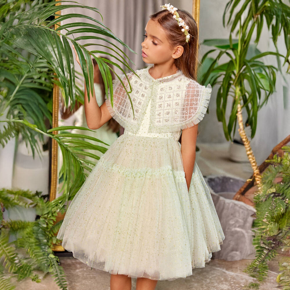 Junona-Girls Emerald Sequin Tulle Dress | Childrensalon Outlet