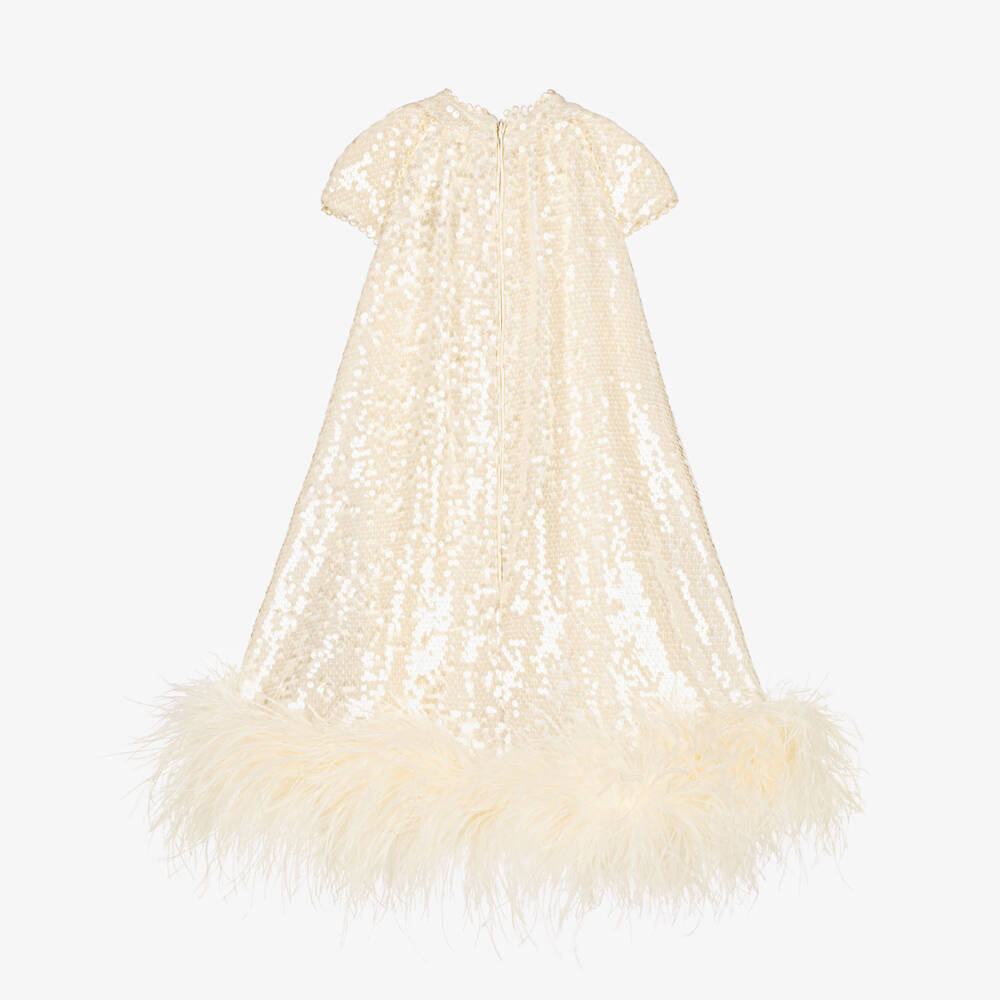 Junona-فستان عاجي ساحر للبنات مزين بالريش | Childrensalon Outlet