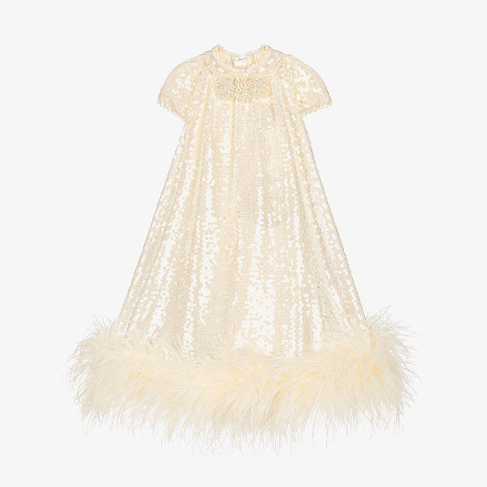 Junona-Girls Enchanting Ivory Feather Gown | Childrensalon Outlet