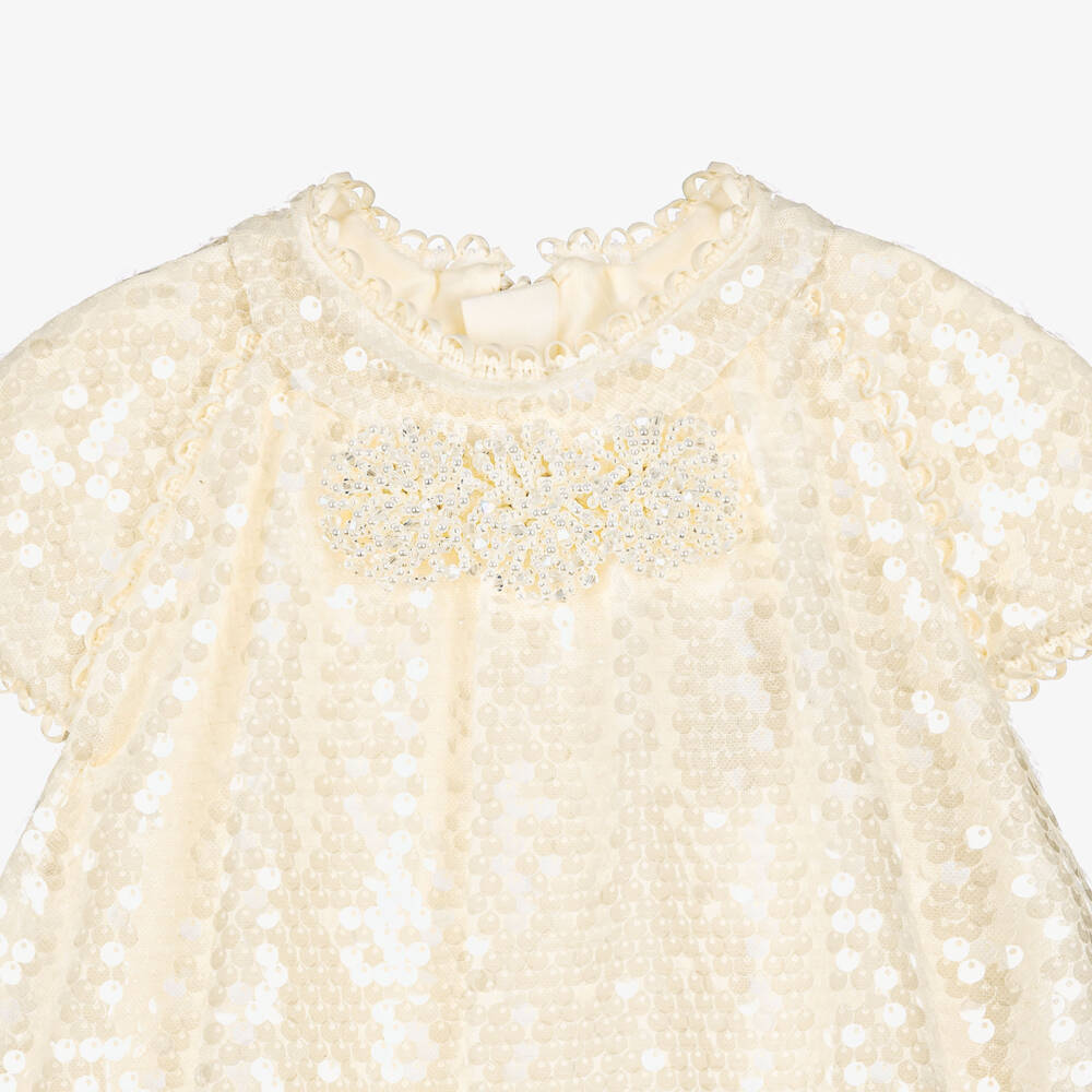 Junona-فستان عاجي ساحر للبنات مزين بالريش | Childrensalon Outlet