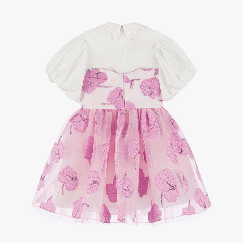 Junona-Girls Fuchsia Jacquard Floral Frock | Childrensalon Outlet