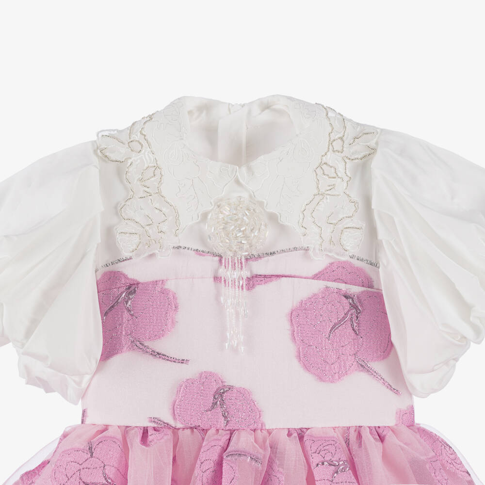 Junona-Girls Fuchsia Jacquard Floral Frock | Childrensalon Outlet