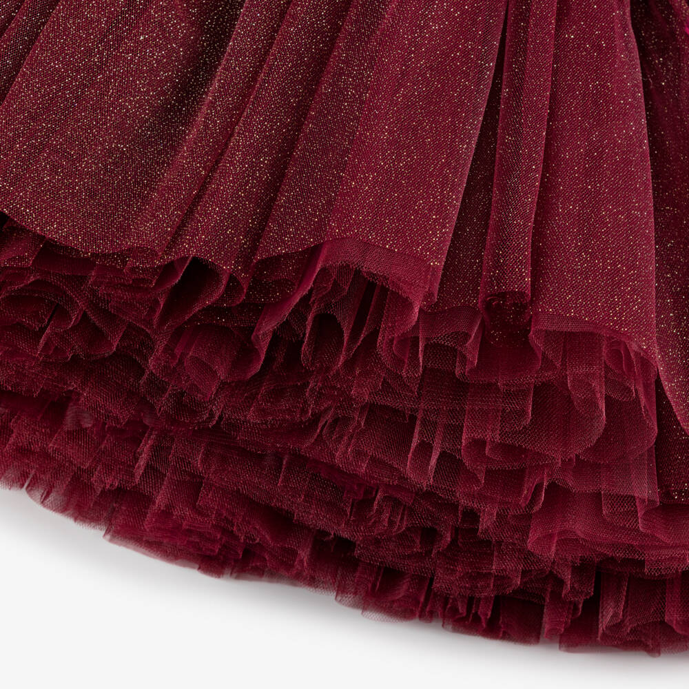 Junona-Girls Glittery Burgundy Red Butterfly Dress with Feathers | Childrensalon Outlet