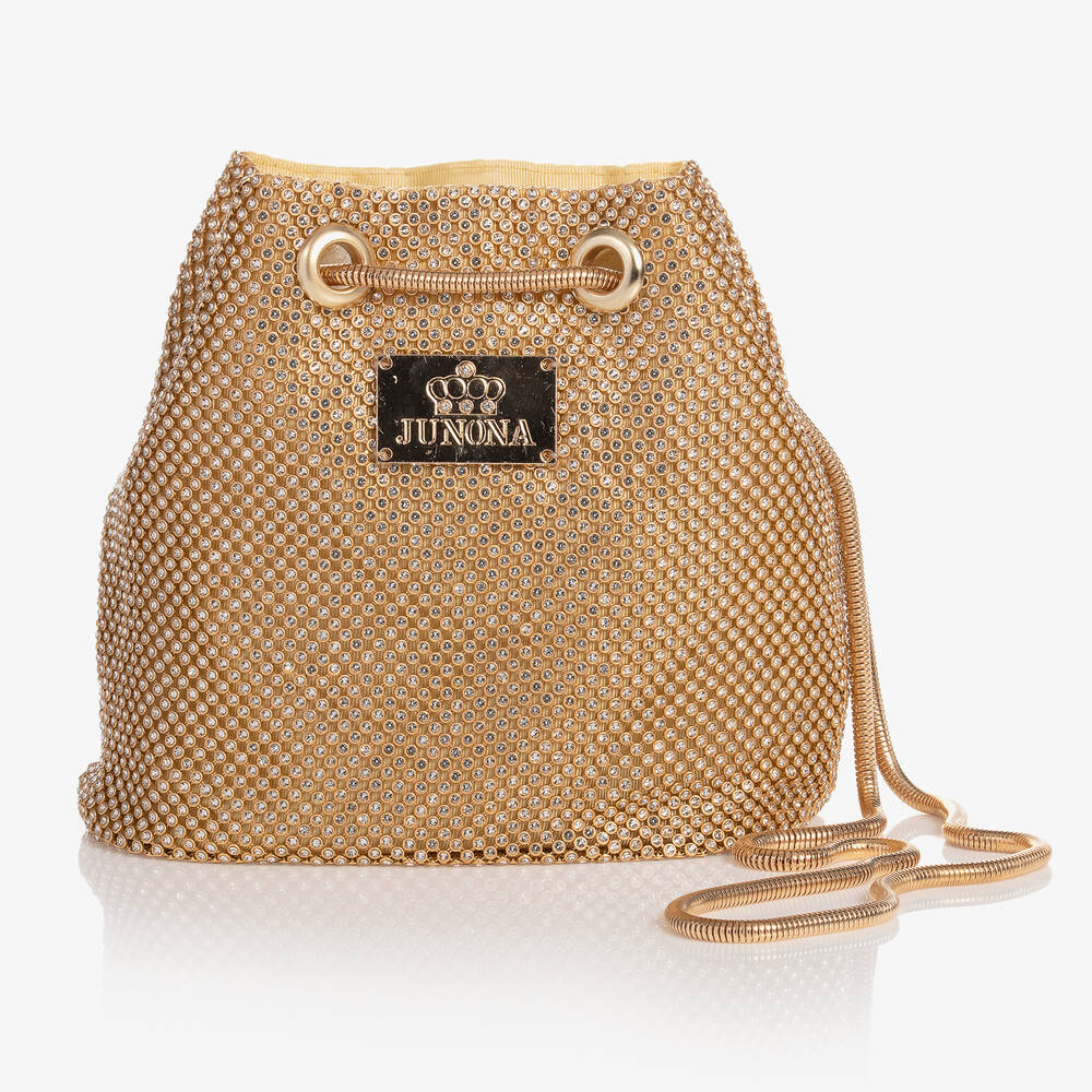 Junona - Girls Gold Crystal Bag (22cm) | Childrensalon