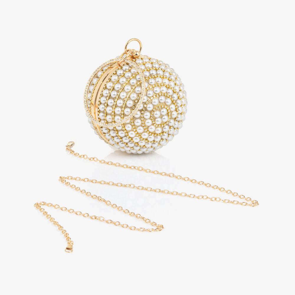 Junona-Girls Gold & Faux Pearl Ball Handbag (15cm) | Childrensalon Outlet