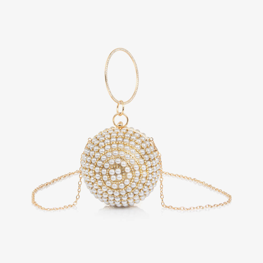Junona-Girls Gold & Faux Pearl Ball Handbag (15cm) | Childrensalon Outlet