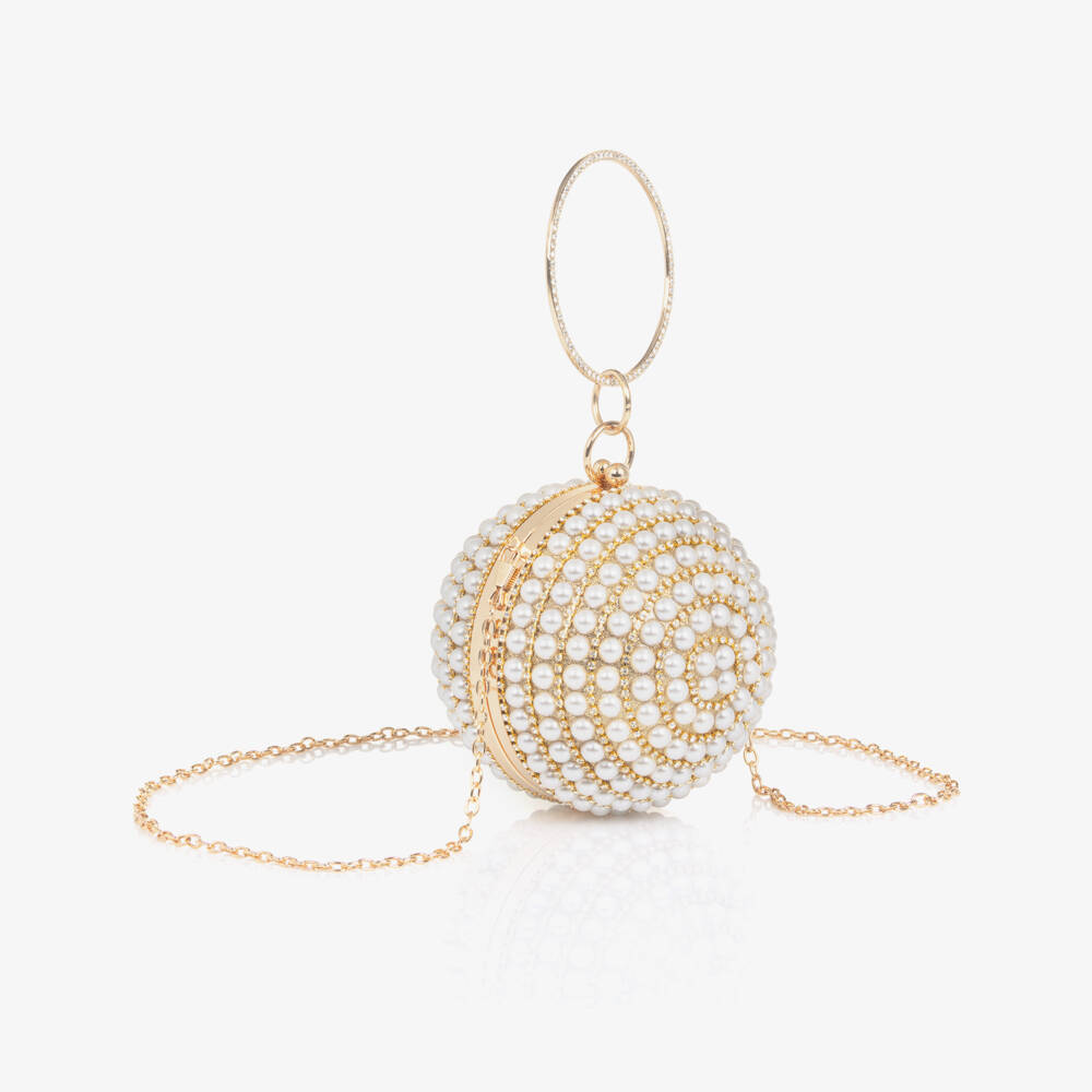 Junona-Girls Gold & Faux Pearl Ball Handbag (15cm) | Childrensalon Outlet