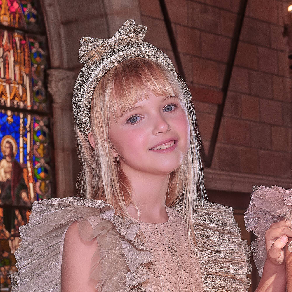 Junona-Girls Gold Glitter Bow Hairband | Childrensalon Outlet